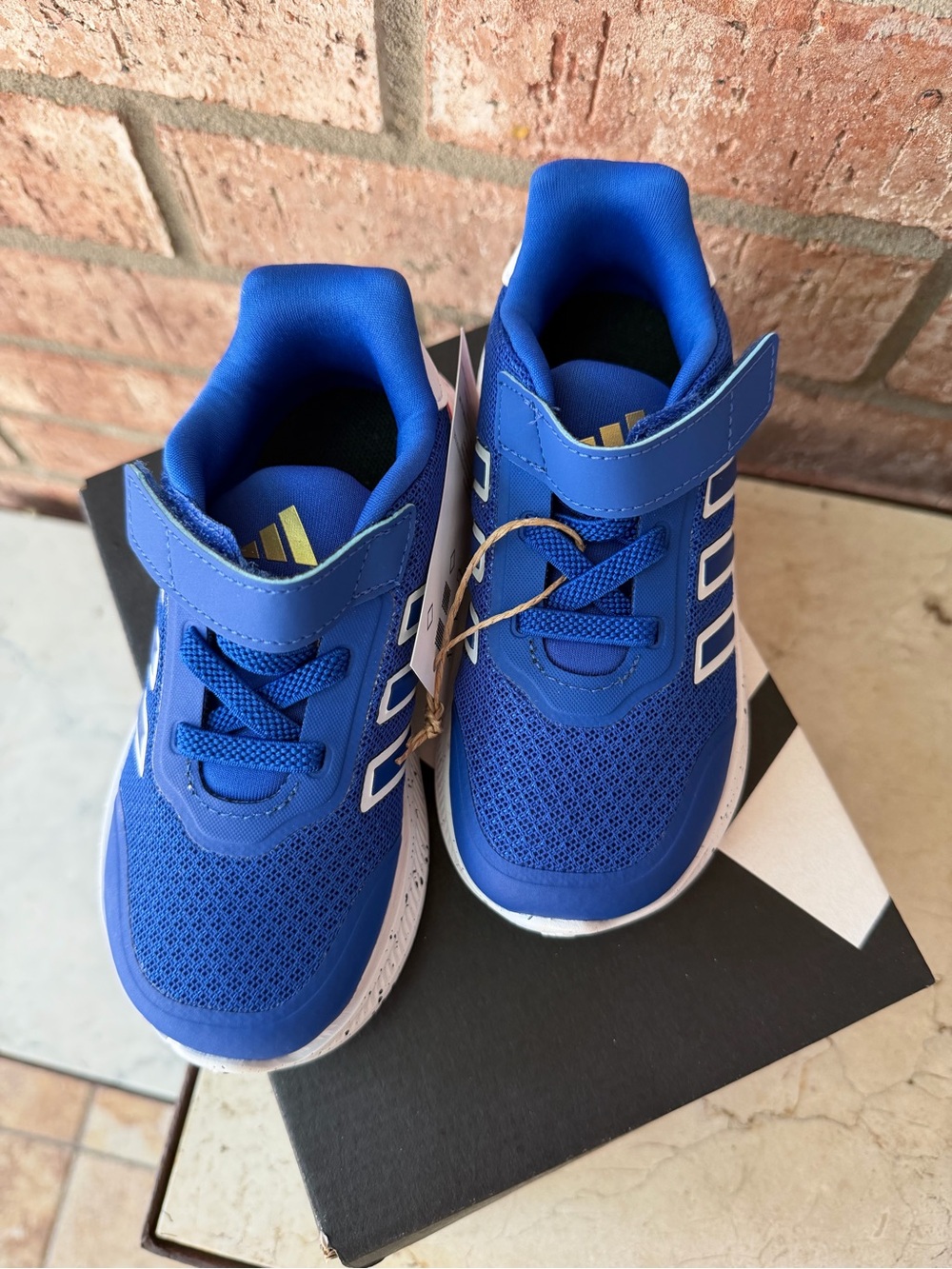 adidas Kids Royal Blue Velcro Sneakers with White Speckled Sole - Picture 2 of 6